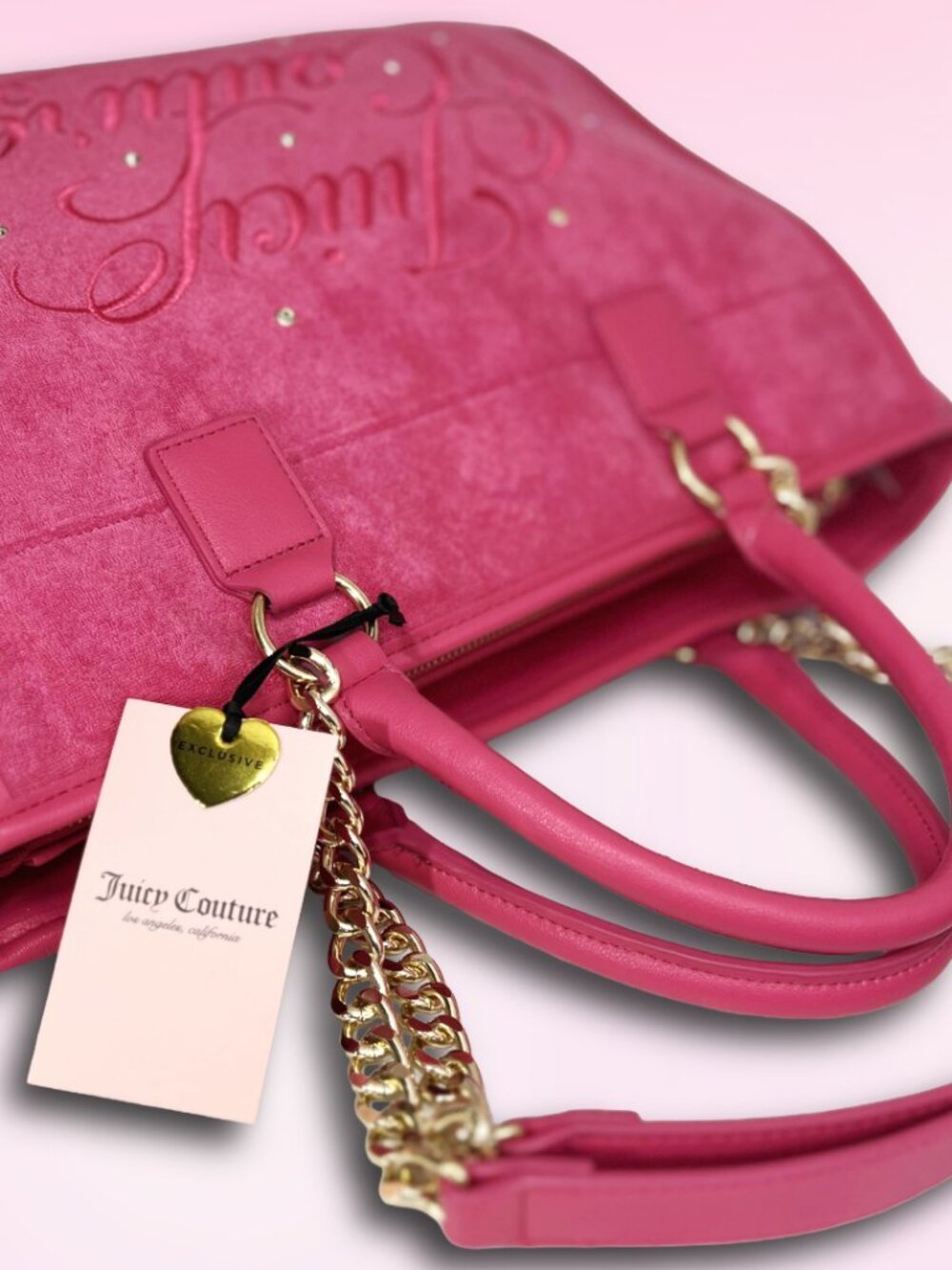 NWT Juicy Couture Beach Couture Tote Bag Pink Flash Terry Cloth Rhinestone Y2K